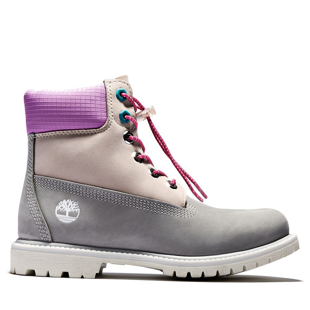 Bototos Timberland Mujer 6-Inch Premium Waterproof Gris - Chile CXQ-986514